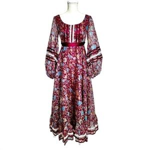 Vintage Lorrie Deb Floral Dress With Lace and Ribbon Detail Size Small